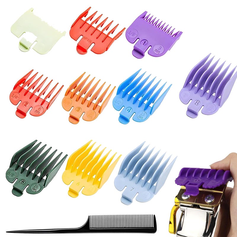 10 PCS Hair Clipper Combs Guides, Multicolor Hair Clipper Guide Combs, Universal Replacement, Limit Comb Hair Cutting Guide for Most Clippers Trimmers(1.5mm to 25mm), Include a Comb